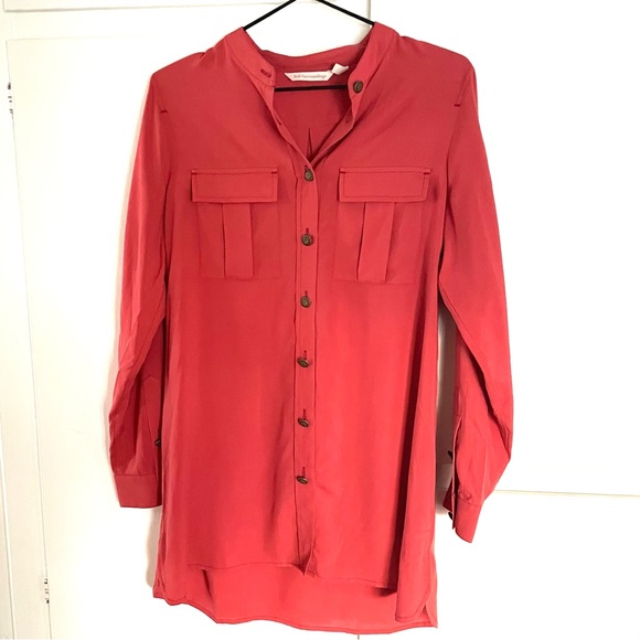 Soft Surroundings 100% Silk Rust Orange button Tunic Top Blouse Petite Small PS - Picture 11 of 12